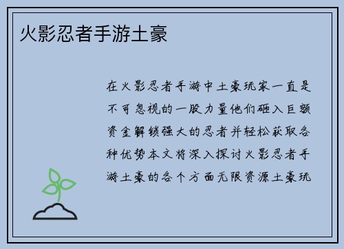 火影忍者手游土豪